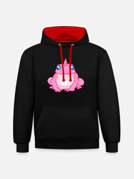 Unicorn tudse frøer Pink - Kontrast-hoodie - sort/rød