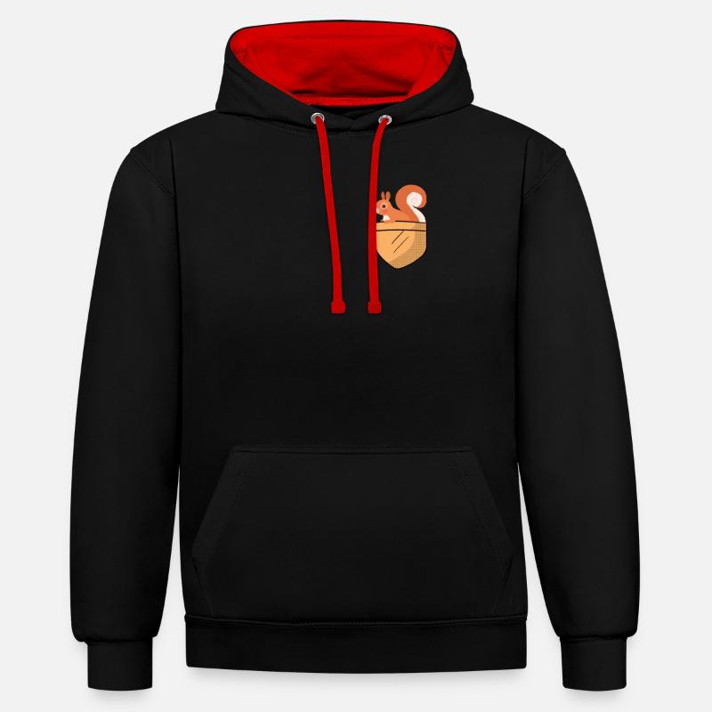 Eichhörnchen Brusttasche - Kontrast-Hoodie - Schwarz/Rot