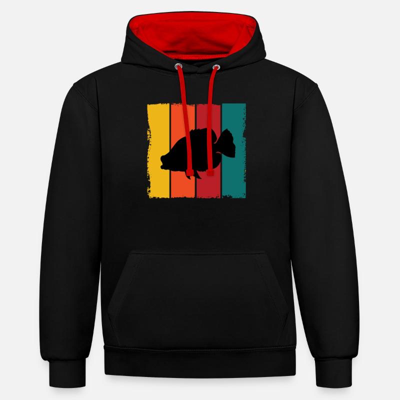 Silhouette de poisson crappie - Sweat à capuche contrasté - noir/rouge