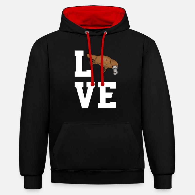 Chers ornithorynques - Sweat à capuche contrasté - noir/rouge