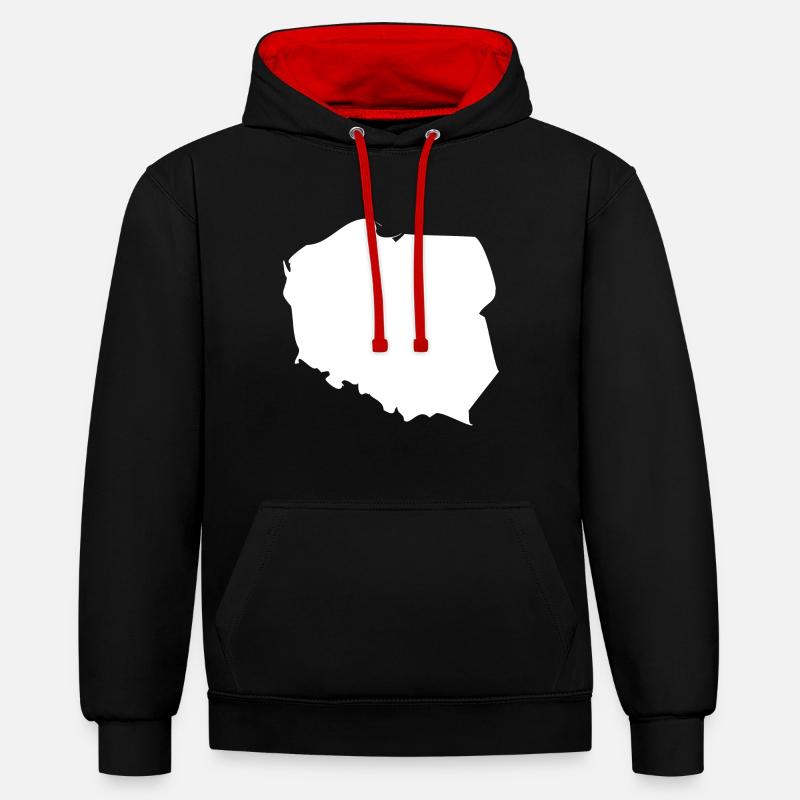 Drapeau de carte Pologne - Sweat à capuche contrasté - noir/rouge