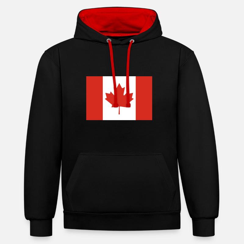 Armoiries du drapeau du Canada - Sweat à capuche contrasté - noir/rouge