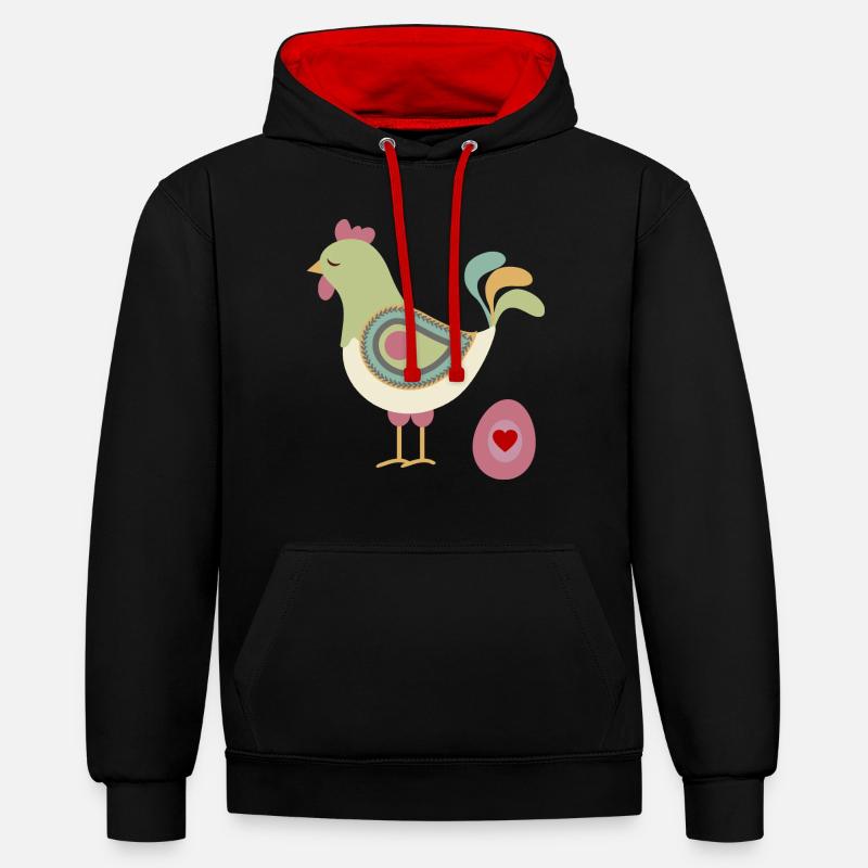 Poulet aux œufs de Pâques - Sweat à capuche contrasté - noir/rouge