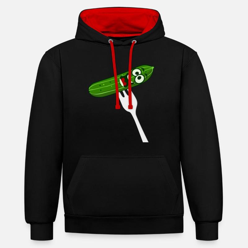 Concombre avec fourchette - drôle - Sweat à capuche contrasté - noir/rouge