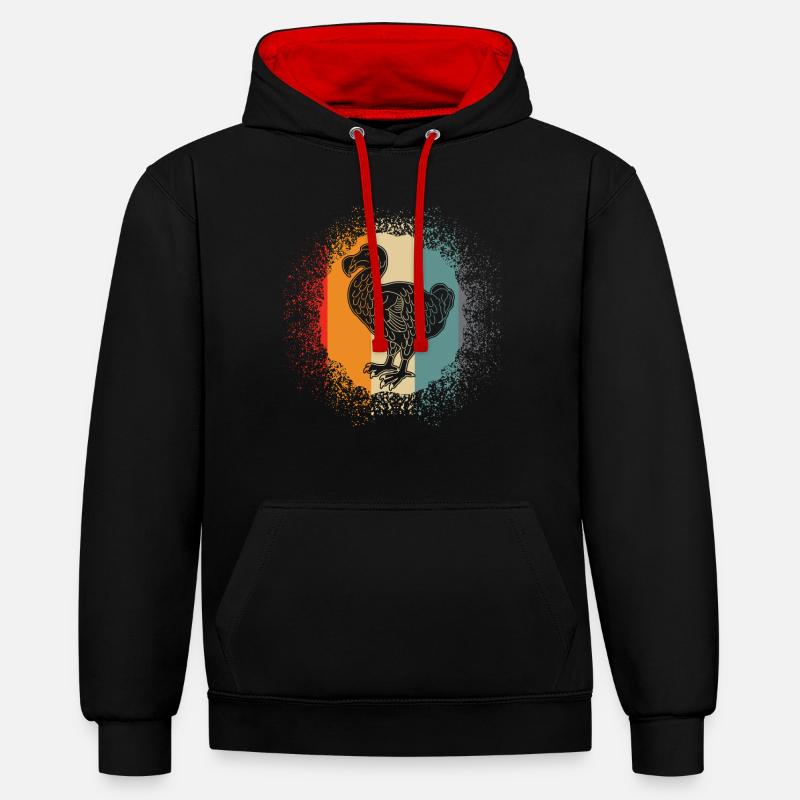 Dodos Retro Dodo - Kontrast-Hoodie - Schwarz/Rot