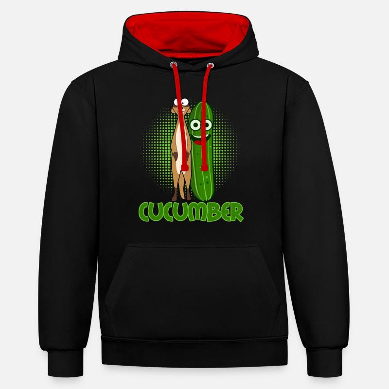 Concombre Suricate Légume Concombres - Sweat à capuche contrasté - noir/rouge