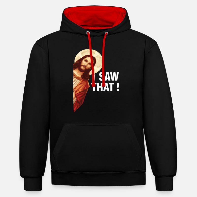 J’ai vu que Jésus-Christ - Sweat à capuche contrasté - noir/rouge