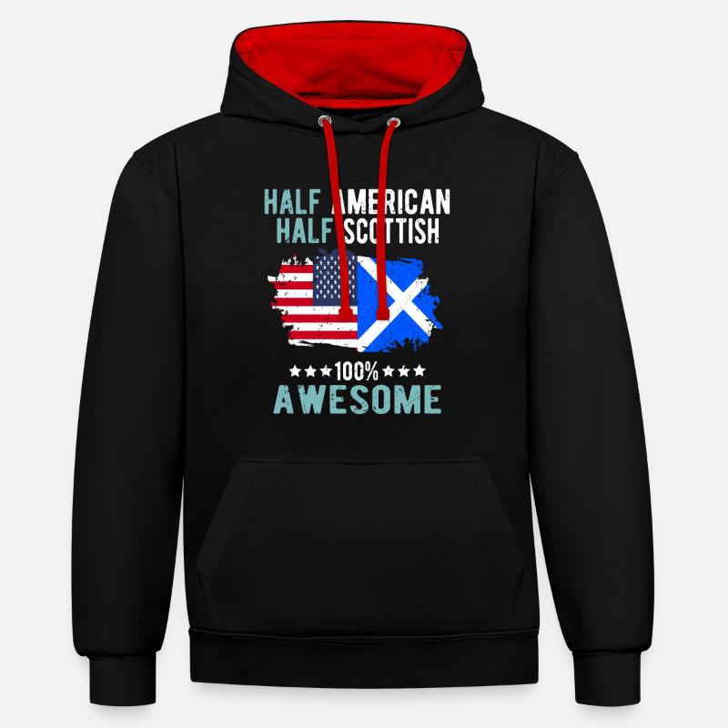 Moitié Américain Mi-Écossais - Sweat à capuche contrasté - noir/rouge