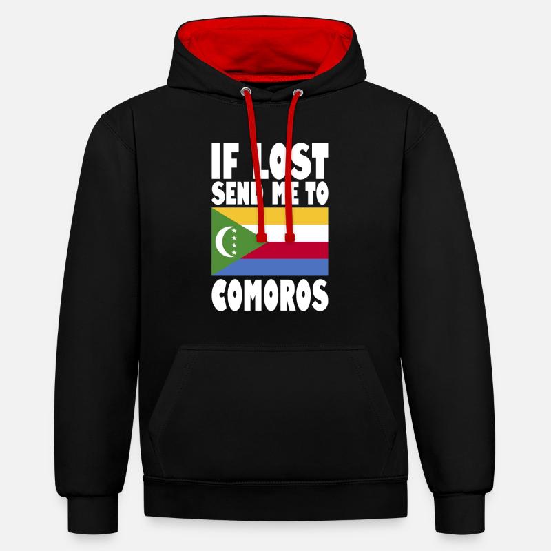 Le drapeau des Comores - Sweat à capuche contrasté - noir/rouge