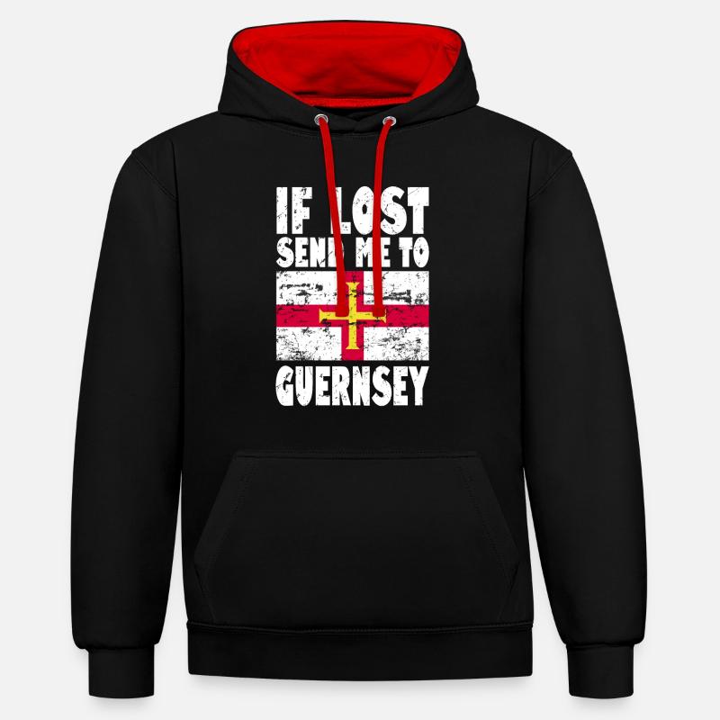 Dicton du drapeau de Guernesey - Sweat à capuche contrasté - noir/rouge