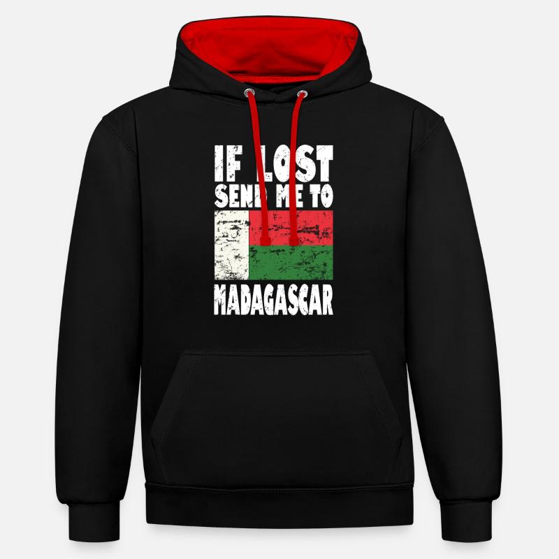 Drapeau de Madagascar - Sweat à capuche contrasté - noir/rouge