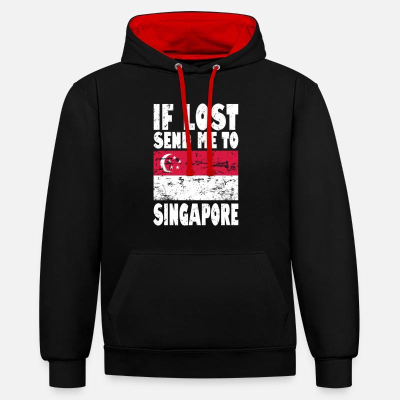Drapeau de Singapour - Sweat à capuche contrasté - noir/rouge