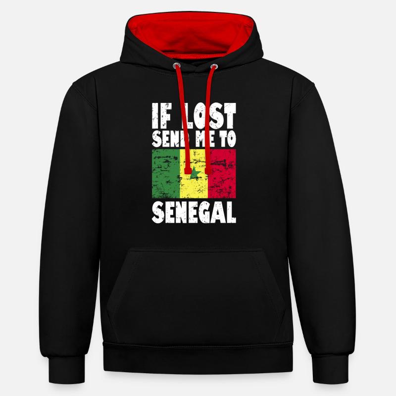 Drapeau du Sénégal - Sweat à capuche contrasté - noir/rouge