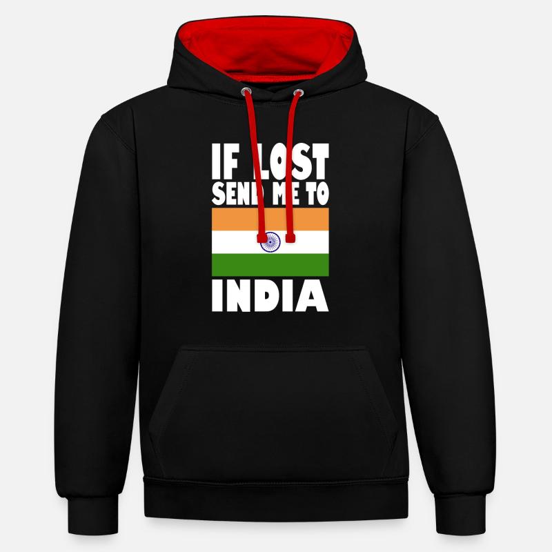 Drapeau de l’Inde - Sweat à capuche contrasté - noir/rouge
