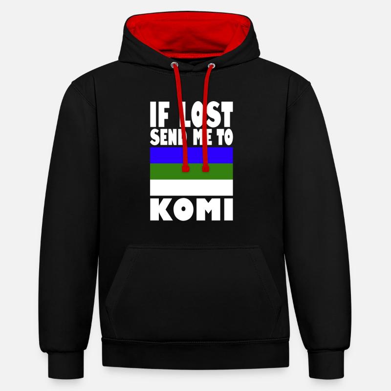 Dicton du drapeau Komi - Sweat à capuche contrasté - noir/rouge