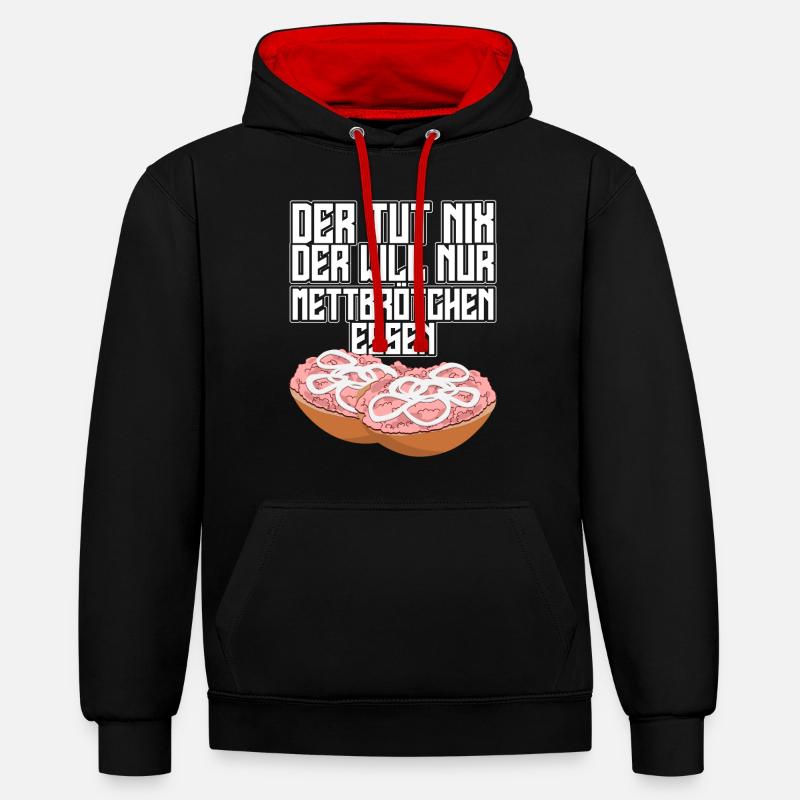 Hackfleisch Mettbrötchen - Kontrast-Hoodie - Schwarz/Rot