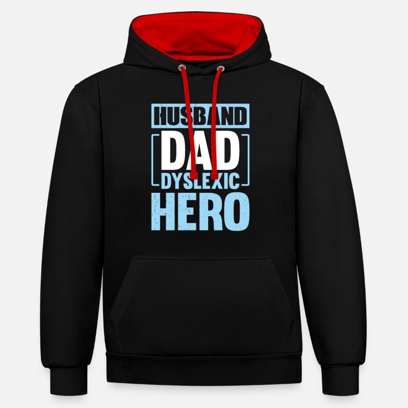 MARI PAPA HÉROS DYSLEXIQUE - Sweat à capuche contrasté - noir/rouge