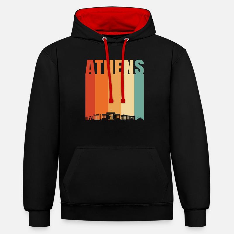 Athènes Grèce Skyline - Sweat à capuche contrasté - noir/rouge