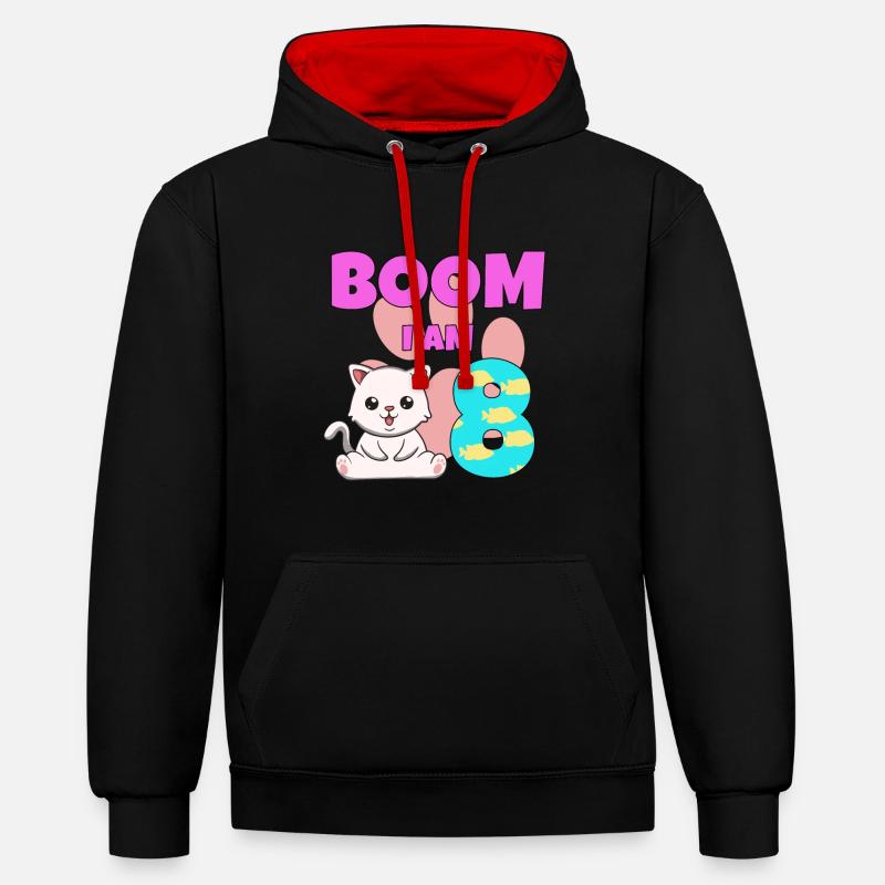 Chat de 8e anniversaire - Sweat à capuche contrasté - noir/rouge