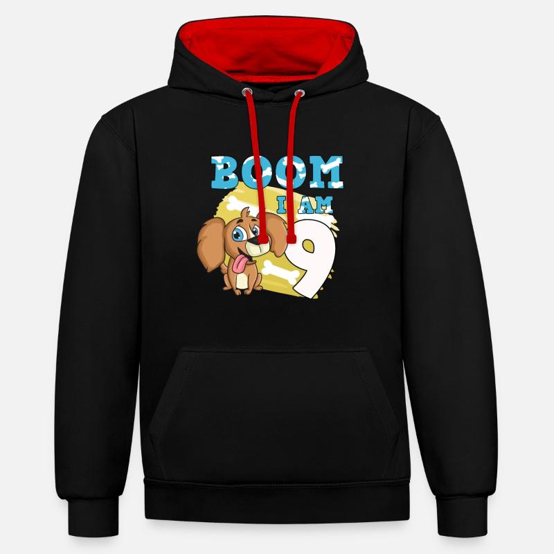 Chien de 9e anniversaire - Sweat à capuche contrasté - noir/rouge
