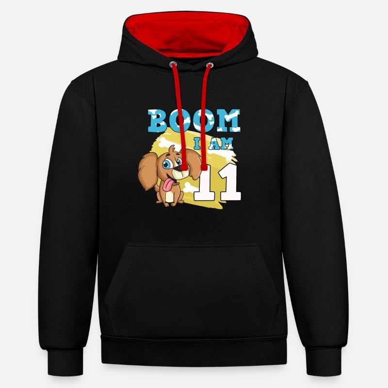 Chien de 11e anniversaire - Sweat à capuche contrasté - noir/rouge