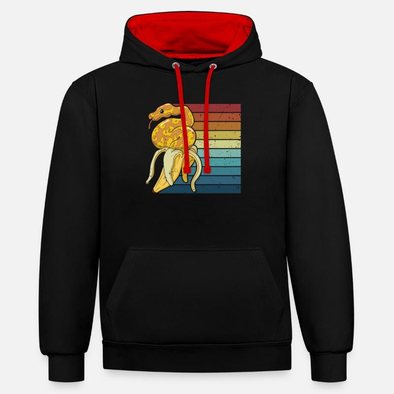 Retro Python Schlange Schuppenkriechtiere Banana - Kontrast-Hoodie - Schwarz/Rot