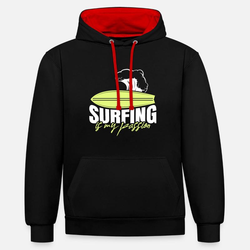 Le surf est ma passion - Sweat à capuche contrasté - noir/rouge
