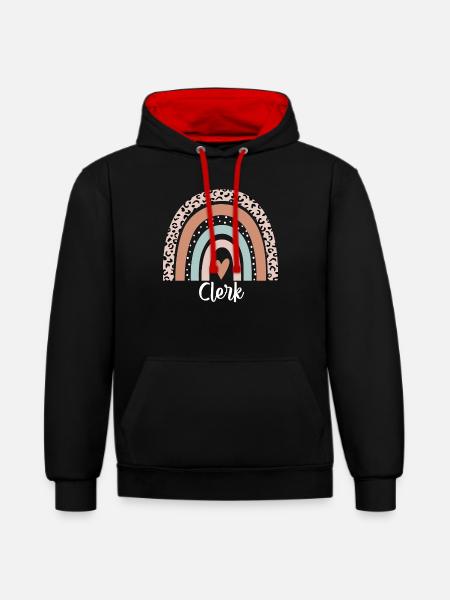 Verkäufer-Regenbogen-Leopard-lustige Verkäufer-Anerkennung - Kontrast-Hoodie - Schwarz/Rot