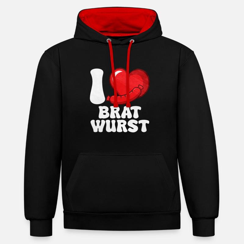 Bratwurst als Geschenk - Kontrast-Hoodie - Schwarz/Rot