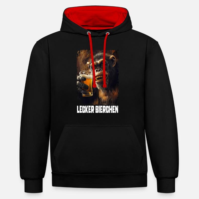 Lecker Bierchen Affee - Kontrast-Hoodie - Schwarz/Rot