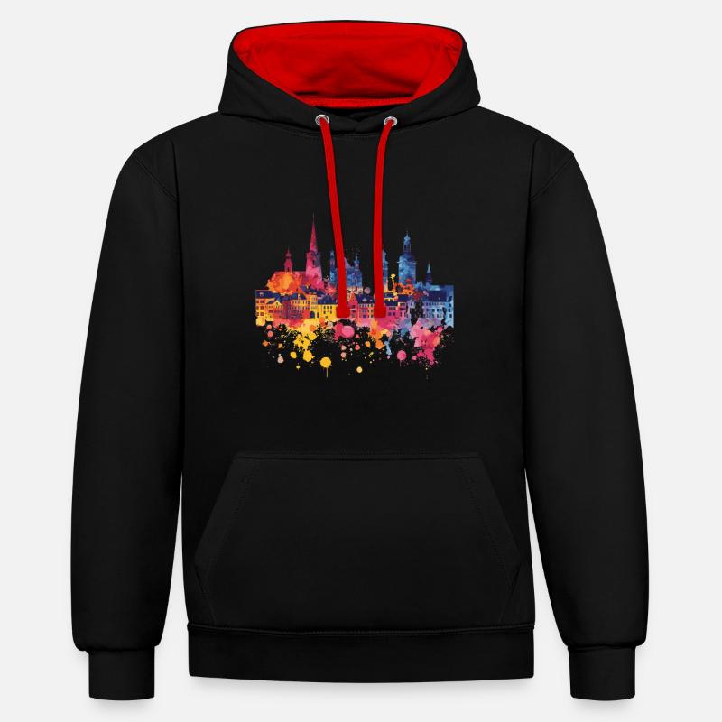 Remseck am Neckar - Sweat à capuche contrasté - noir/rouge