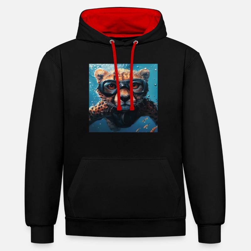 Guépard - Sweat à capuche contrasté - noir/rouge