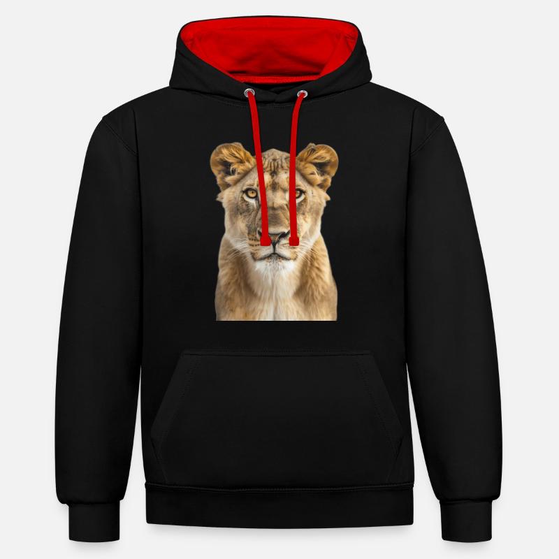 Lion - Sweat à capuche contrasté - noir/rouge