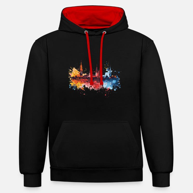 Tarnów - Sweat à capuche contrasté - noir/rouge