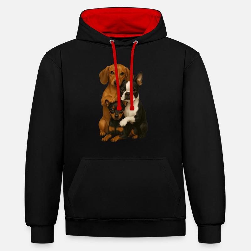 Chien Chiens Chiens mignons - Sweat à capuche contrasté - noir/rouge