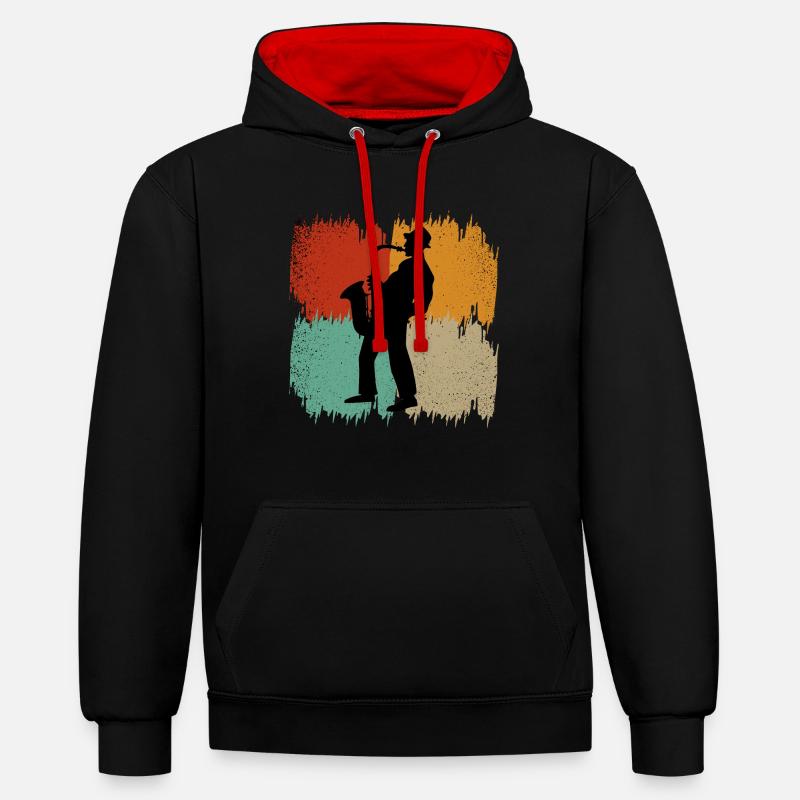 Saxophone rétro - Sweat à capuche contrasté - noir/rouge
