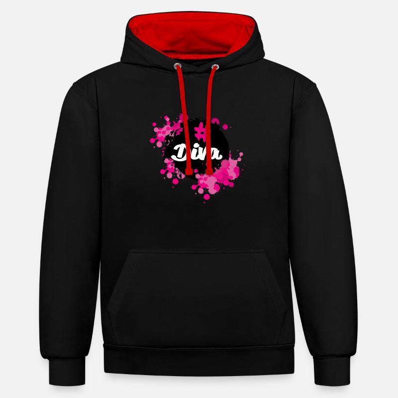 Déclaration Diva #Diva Design par KunterbuntBerlin - Sweat à capuche contrasté - noir/rouge
