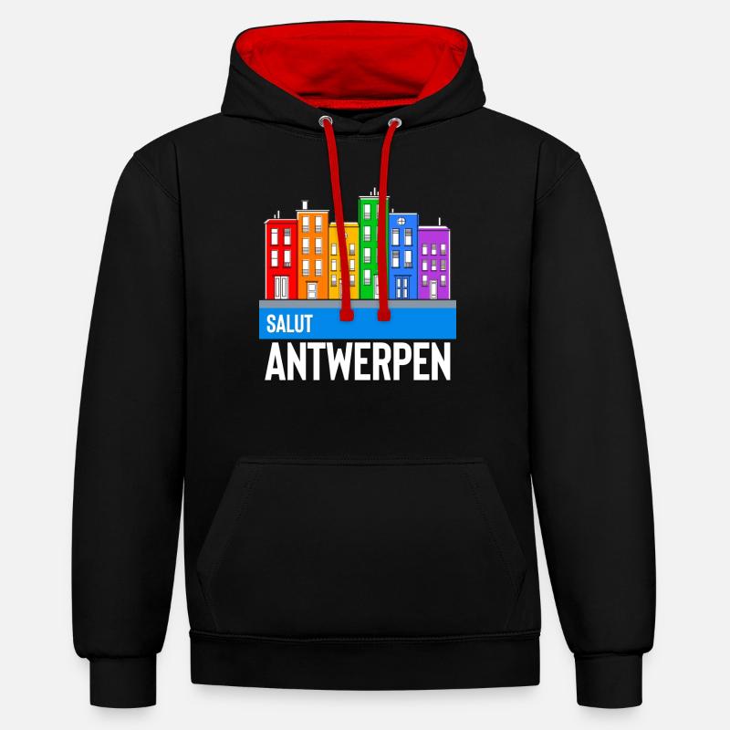 antwerpen - Kontrast-Hoodie - Schwarz/Rot