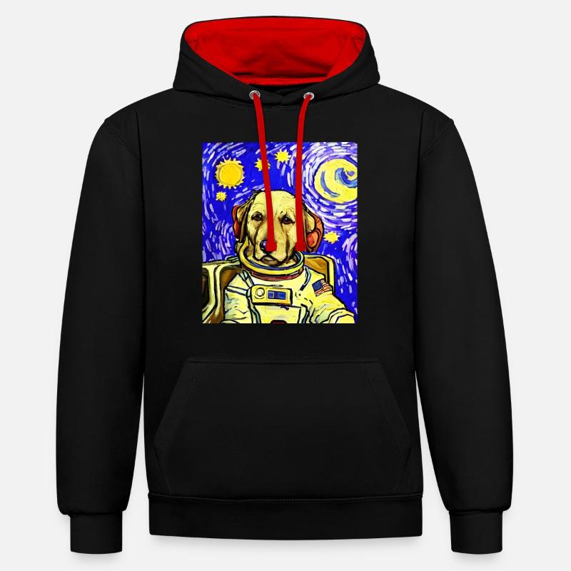 Chien Astronaute Van gogh - Sweat à capuche contrasté - noir/rouge