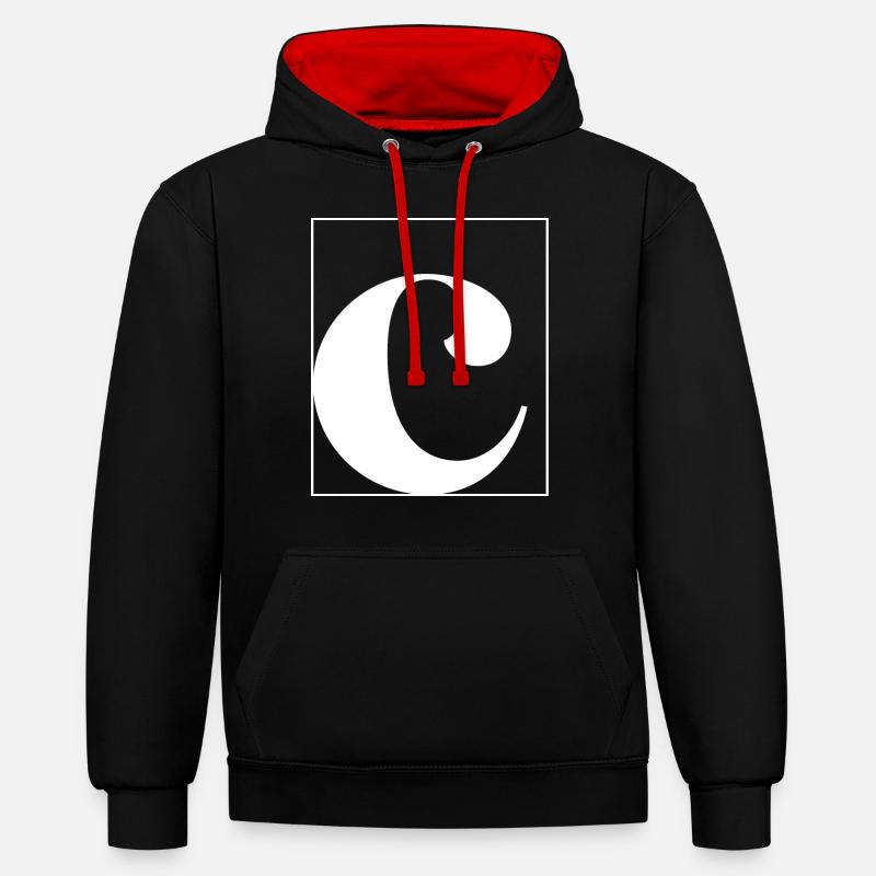 Lettre alphabet c - Sweat à capuche contrasté - noir/rouge