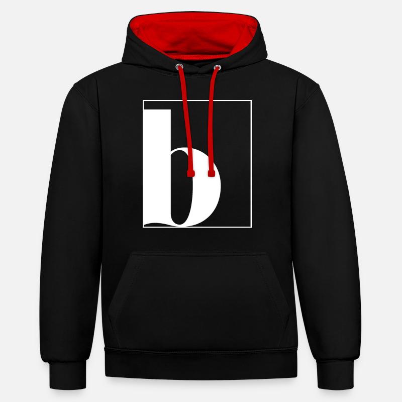 Lettre alphabet b - Sweat à capuche contrasté - noir/rouge