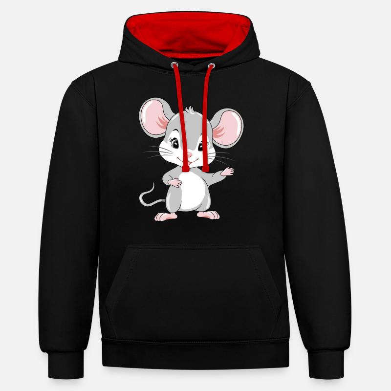 Accueillant bébé souris mignon - Sweat à capuche contrasté - noir/rouge