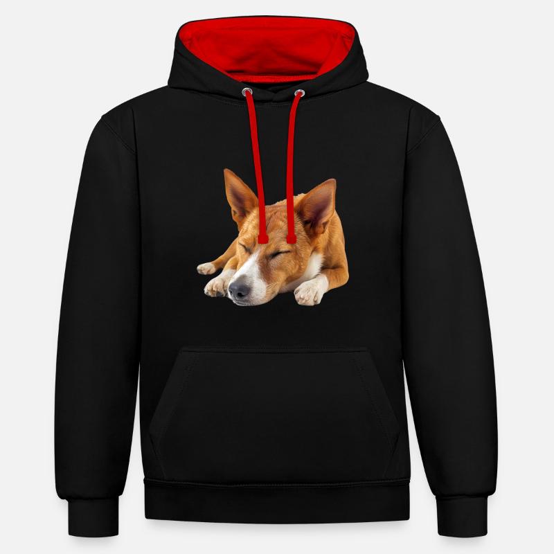Basenji - Sweat à capuche contrasté - noir/rouge