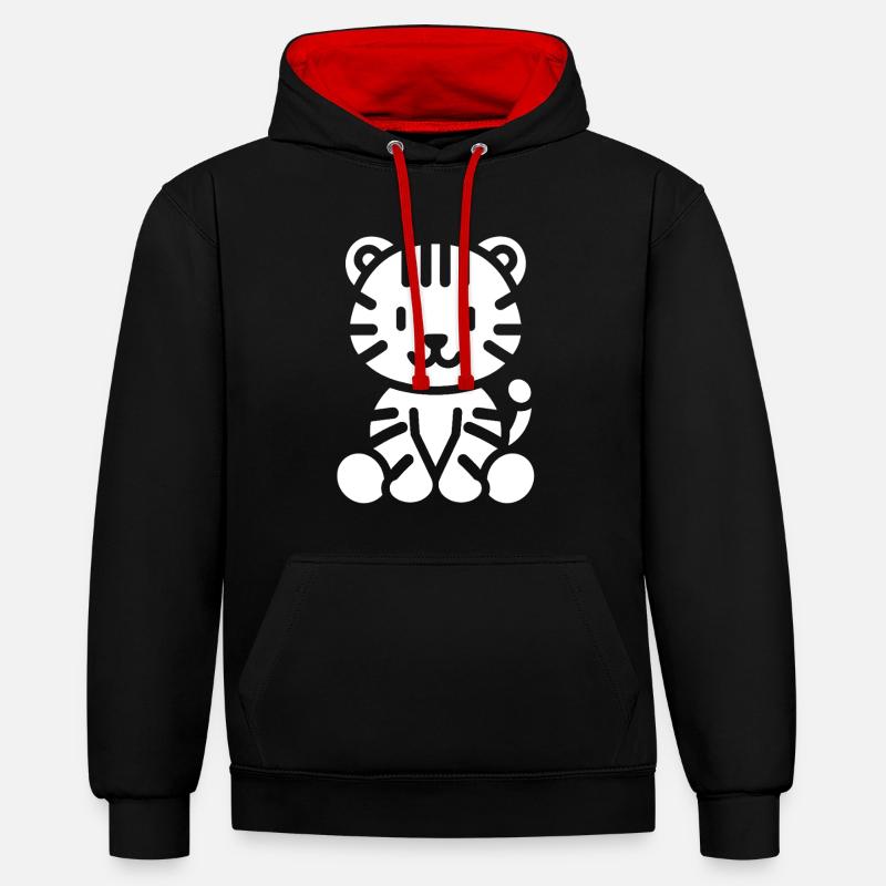Tigre - Sweat à capuche contrasté - noir/rouge