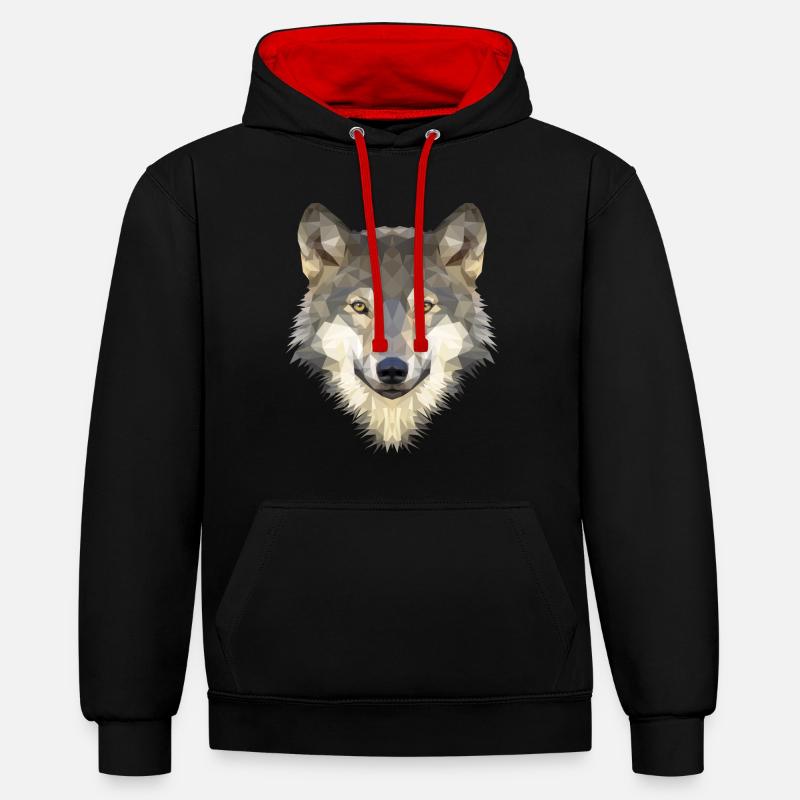 loup - Sweat à capuche contrasté - noir/rouge
