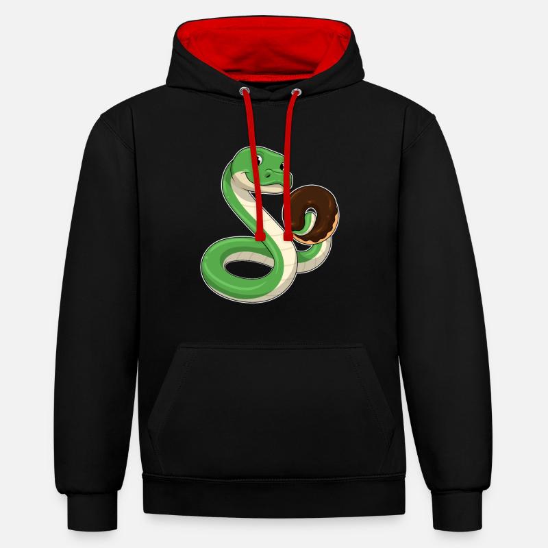 Serpent avec beignet - Sweat à capuche contrasté - noir/rouge