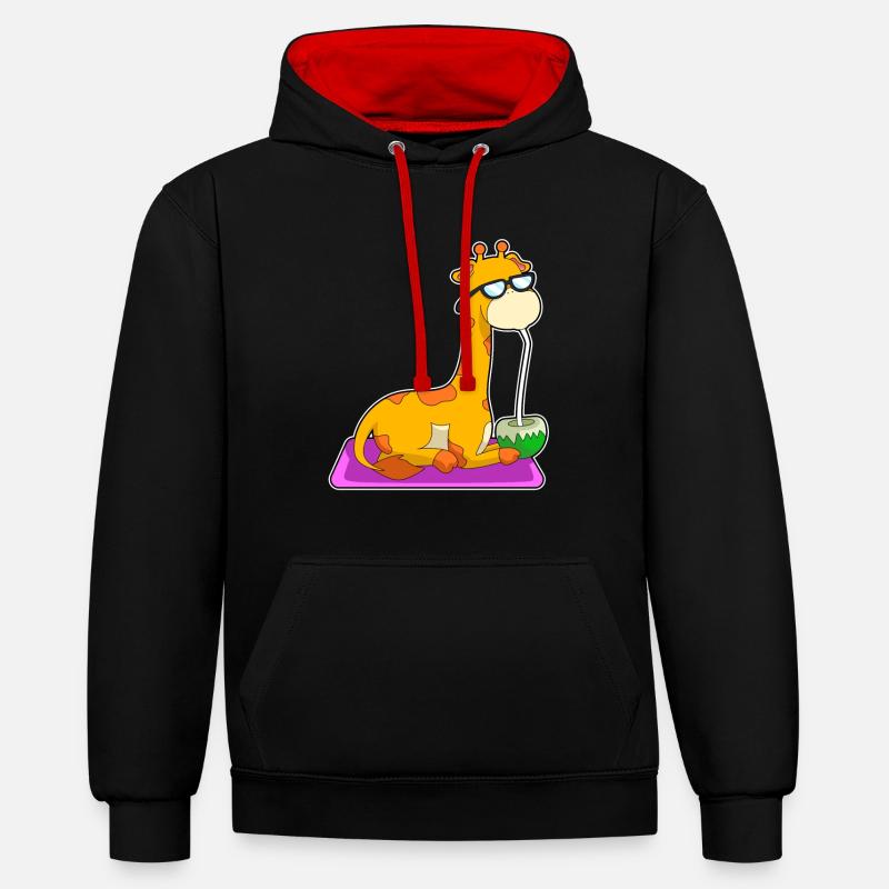 Giraffe mit Kokosnuss - Sweat à capuche contrasté - noir/rouge
