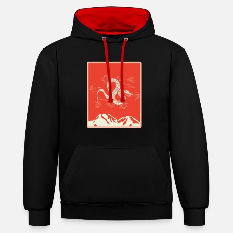 Tshirt Serpent - Sweat à capuche contrasté - noir/rouge