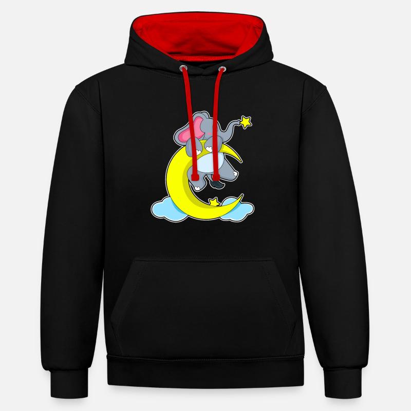 Éléphant sur les nuages - Sweat à capuche contrasté - noir/rouge