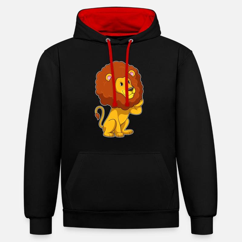 Lion avec boucles - Sweat à capuche contrasté - noir/rouge